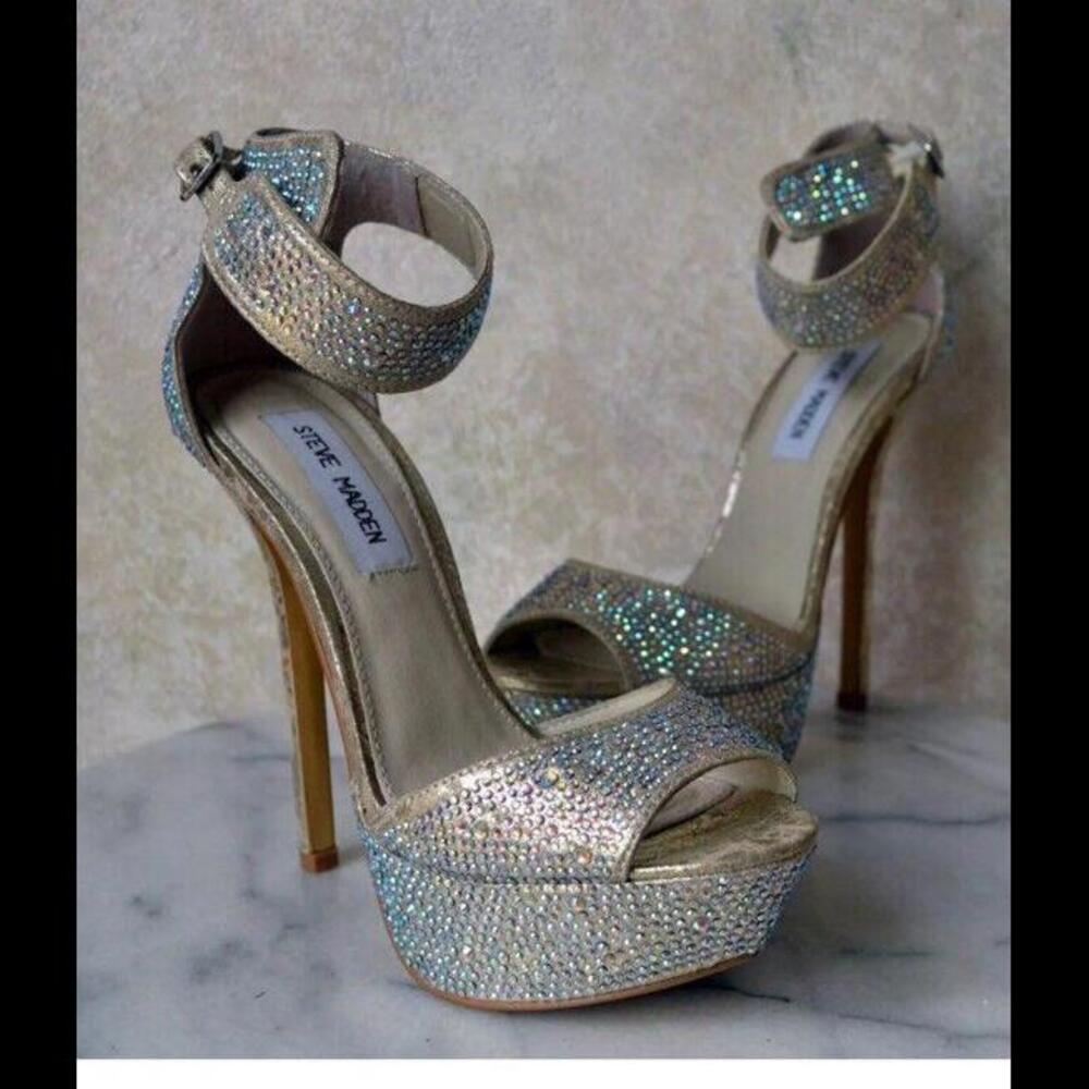 👠😎🩶 Steve Madden Carrie Silver Platform 5.5” Stiletto Heel Rhinestones Sz 5.5